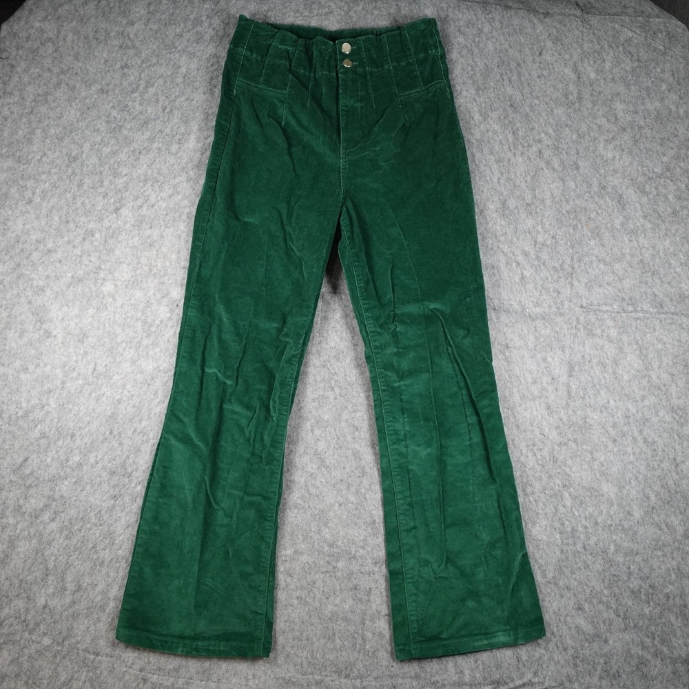 Avec Les Filles Pants Women 12 Green Corduroy High Rise Flare Stretch
